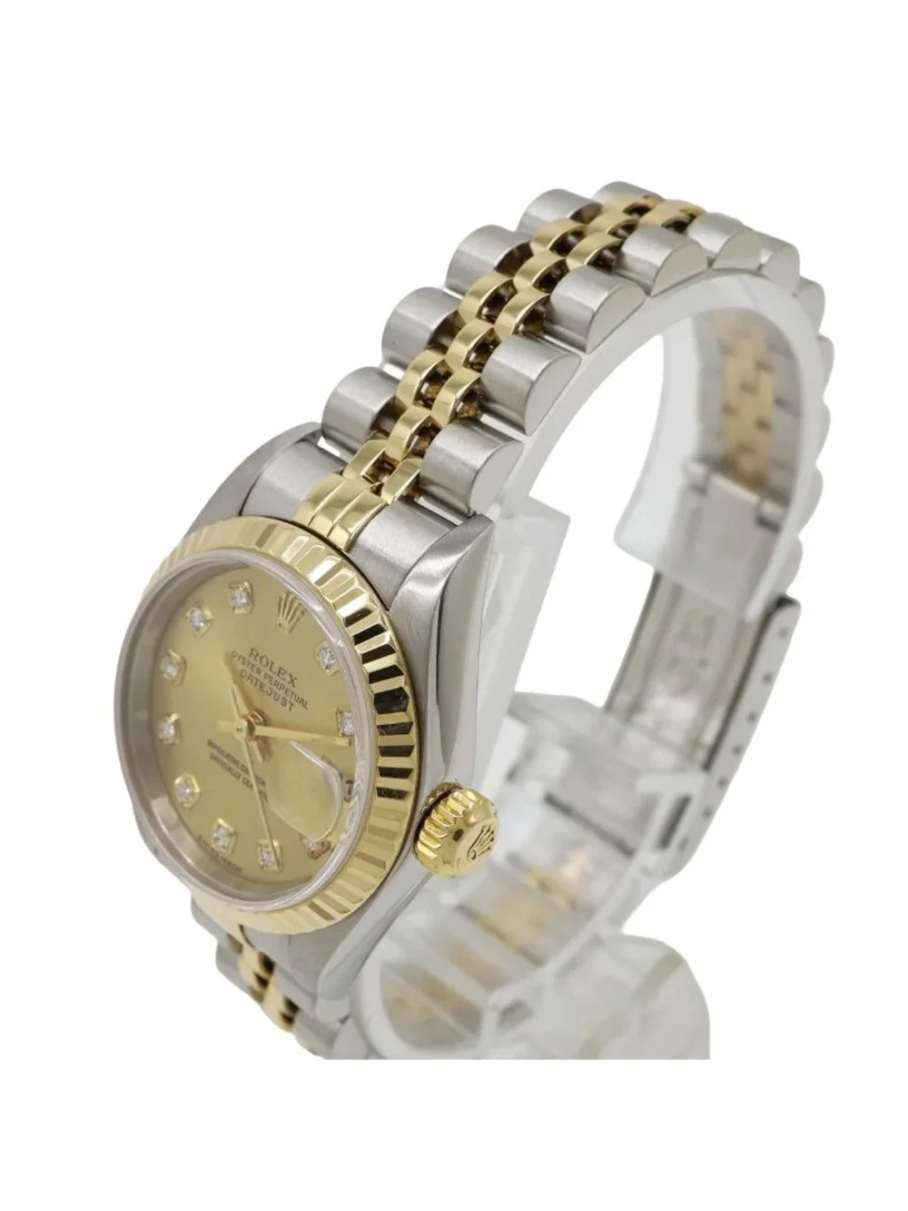 Rolex Datejust Champagne Dial SS 18k Yellow Gold Diamond Number Automatic Watch